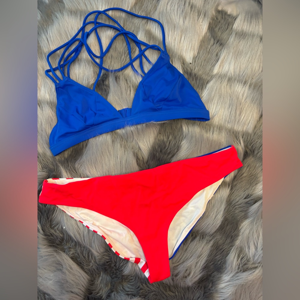 PINK Victoria's Secret Red and Blue Swimwear Bikini